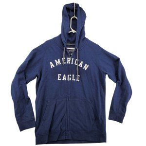 AMERICAN EAGLE Sweatshirt Men's Long Sleeve Hooded Full Zip Drawstring Blue Lg